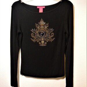 Thalia Sodi Deep Black Long Sleeves Embellished Top